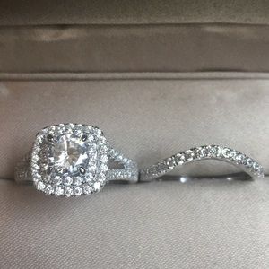 ❤️2pcs 925 Silver engagement ring wedding band set